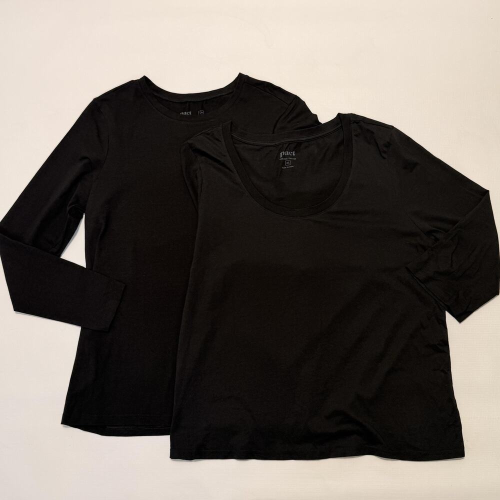 Pact Shirt Womens XL Black Organic Cotton Long Sleeve 3/4 Sleeve Top Lot 2